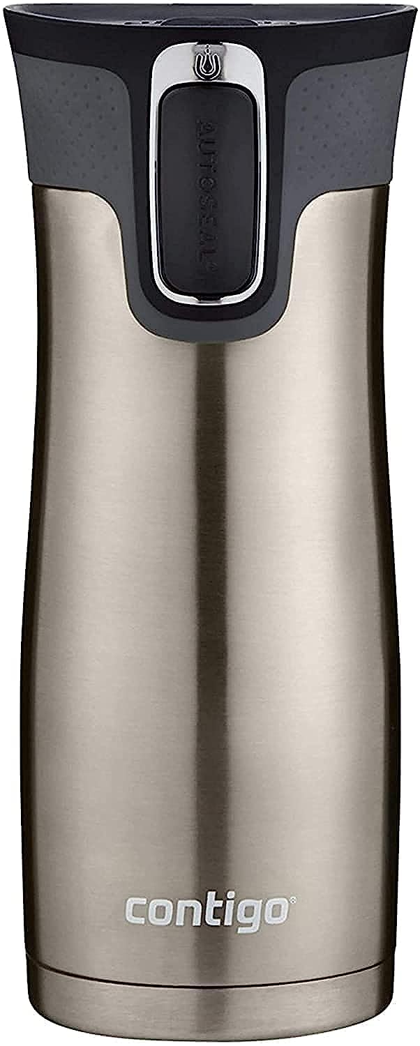 Contigo West Loop Stainless Steel Vacuum-Insulated Travel Mug with Spill-Proof Lid, Keeps Drinks Hot up to 5 Hours and Cold up to 12 Hours, 16oz Steel/Black