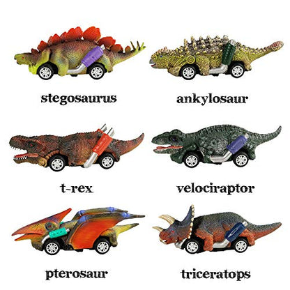 DINOBROS Dinosaur Toy Pull Back Cars,6 Pack Dino Toys for 3 Year Old Boys Girls and Toddlers,Boy Toys Age 3,4,5 and Up,Pull Back Toy Cars,Dinosaur Games with T-Rex