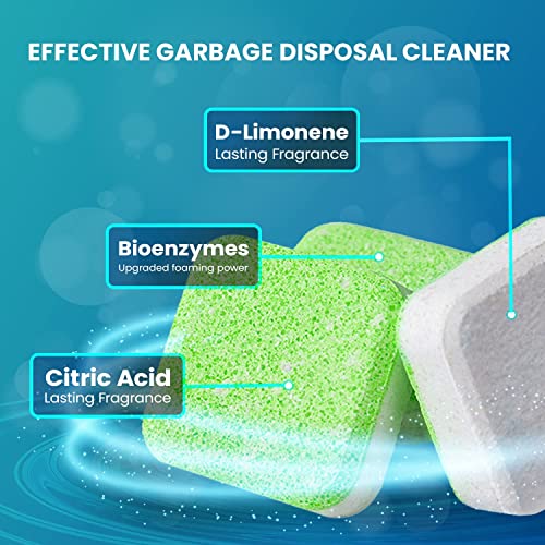 Garbage Disposal Cleaner and Deodorizer 28 Tablets: Maravello Sink Foaming Garbage Disposer Freshener - Kitchen Drain Cleaning Pods with Apple Fresh Formula - 1 Year Supply