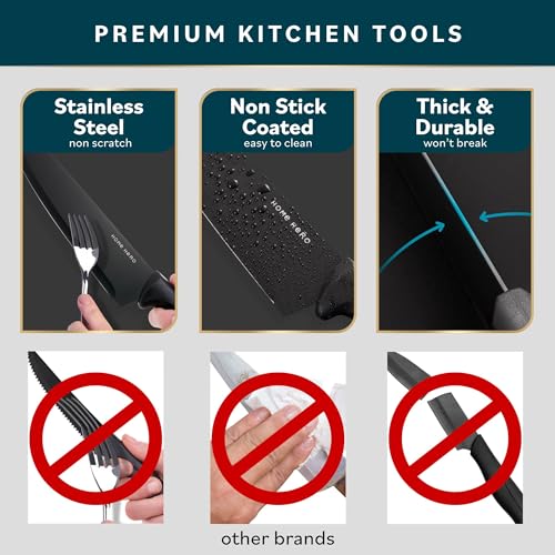 Home Hero Kitchen Knife Set, Chef Knife & Kitchen Sashimi Knives - Ultra-Sharp High Carbon Stainless Steel Knives with Ergonomic Handles (7 Pcs - Black)