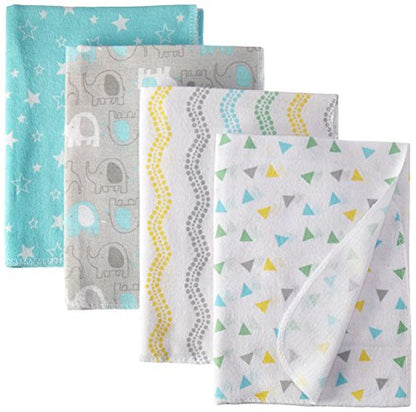 Luvable Friends Unisex Baby Cotton Flannel Receiving Blankets, Basic Elephant 4-Pack, One Size