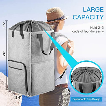 Laundry Backpack Bag, Bukere Extra Large 2 in 1 Laundry Hamper Basket for College Students Dorm Essentials, Adjustable Shoulder Straps, Freestanding Laundry Bag for Apartment, Laundromat, Travel