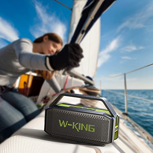 W-KING Portable Loud Bluetooth Speakers with Subwoofer, 60W(80W Peak) Outdoor Speakers Bluetooth Wireless Waterproof Speaker, Deep Bass/V5.0/40H Play/Power Bank/TF Card/AUX/EQ, Large for Party (Green)