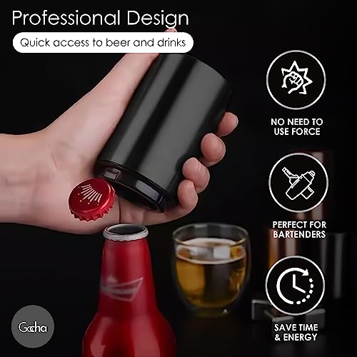 GOCHA Gadgets, Magnetic Bottle Opener, Bottle Cap Opener, Press & Pop Lid Open, Bar Opener Stainless Steel Automatic Push & Pull Magnet Bottle Top Opener (Black)