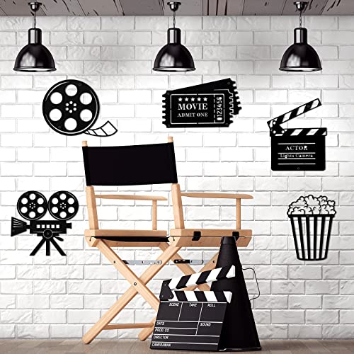 5 Pieces Movie Theater Decor Home Movie Theater Room Decor Cinema and Popcorn Wall Art Metal Movie Reel Wall Sign Home Theater Action Sign Cinema Movie Film Wall Decoration for Home Party Decor