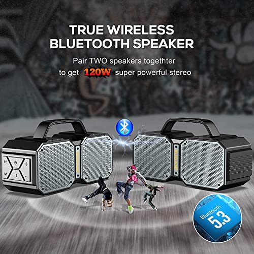 BUGANI Bluetooth Speaker, Shock Portable Bluetooth Speaker, Bluetooth 5.3, Waterproof, Wireless Speakers, 60W Super Power, Outdoor Speaker, Black(New Model)