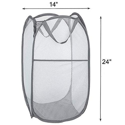 Bud Mesh Pop up Laundry Hamper, Collapsible for Storage, Portable Folding Pop-Up Clothes Hamper Laundry Basket for Kids Room, College Dorm or Travel, Grey