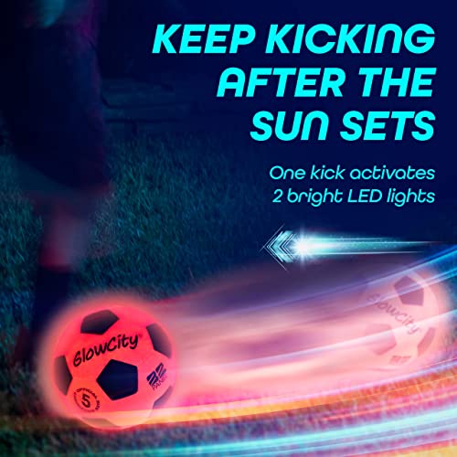 Glow in The Dark Soccer Ball- Light Up, Indoor or Outdoor Soccer Balls with 2 LED Lights and Pre-Installed Batteries - Gift Ideas for Teen Boys and Girls