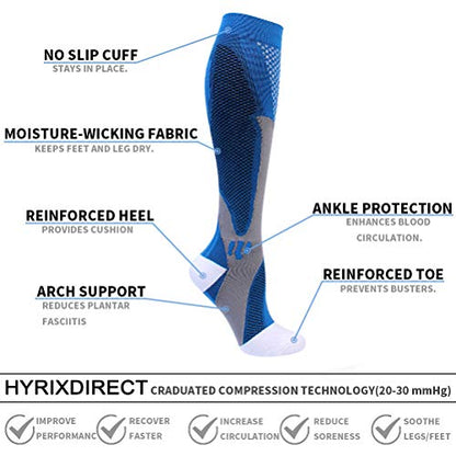 HYRIXDIRECT Compression Socks for Men Women 20-30 mmHg Medical Compression Socks for Sports Nurses Athletic Socks