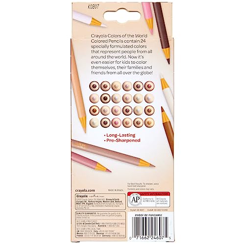 Crayola Colored Pencils 24 Pack, Colors of the World, Skin Tone Colored Pencils, 24 Colors