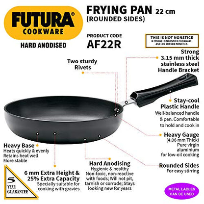 Hawkins l08 Futura Hard Anodised Round Frying Pan, 22cm Black, 22 cm