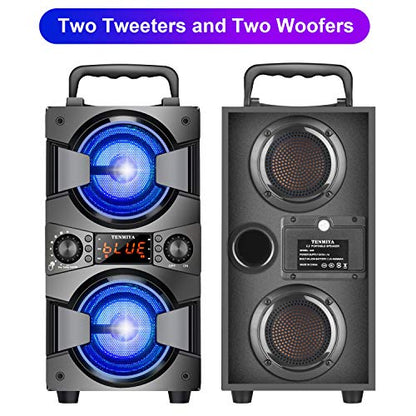 60W Bluetooth Speaker Portable Wireless Speakers with Double Subwoofer Heavy Bass, FM Radio, Microphone, Lights, Remote, EQ, Loud Stereo Sound System Speaker for Home Outdoor Party Camping Gifts(1MIC)