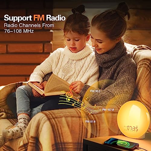 Sound Machine with Sunrise & Sunset for Adults Sleeping, White Noise Machine with 2 Alarm Clock, 10 Soothing Sounds, 17 Color Night Light, Adjustable Volume, Dimmable LED Display, FM Radio to Wake Up
