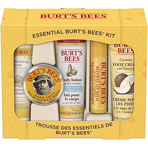 Burt's Bees Back to School Gifts Ideas, 5 Dorm Room Products for College Students, Everyday Essentials Set - Original Beeswax Lip Balm, Deep Cleansing Cream, Hand Salve, Body Lotion & Foot Cream