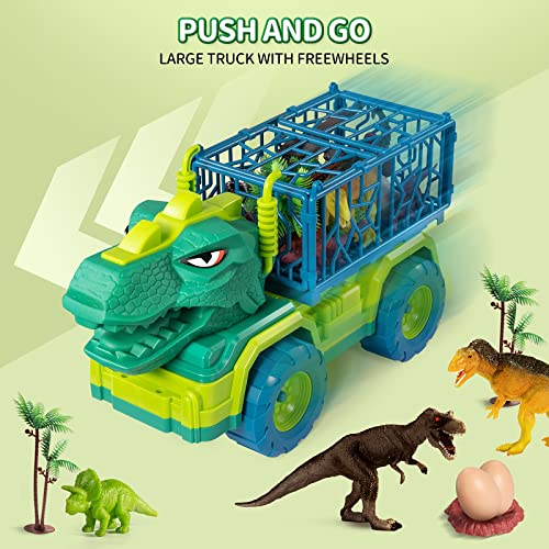 TEMI Dinosaur Truck Toys for Kids 3-5 Years, Tyrannosaurus Transport Car Carrier Truck with 8 Dino Figures, Activity Play Mat, Dinosaur Eggs, Capture Jurassic Dinosaur Play Set for Boys and Girls