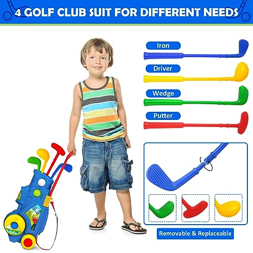 GMAOPHY Golf Club Set for Kids, Indoor Outdoor Sports Toys for Boys Girls Ages 2 3 4 5 6 Year Old, Kids Birthday, Toddler Golf Set with Golf Board, Putting Mat, 8 Balls, 4 Golf Clubs, Golf Cart