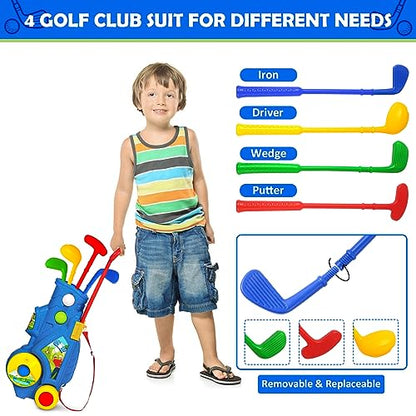 GMAOPHY Golf Club Set for Kids, Indoor Outdoor Sports Toys for Boys Girls Ages 2 3 4 5 6 Year Old, Kids Birthday, Toddler Golf Set with Golf Board, Putting Mat, 8 Balls, 4 Golf Clubs, Golf Cart