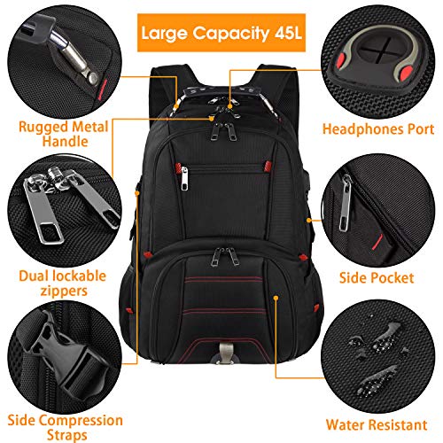 LTINVECK Travel Laptop Backpack, 50L Extra Large Backpack for Men with USB Charging Port, TSA Friendly Durable Big Computer bag Tech Backpack RFID Heavy Duty Business Backbag Fit 17 Inch Laptops