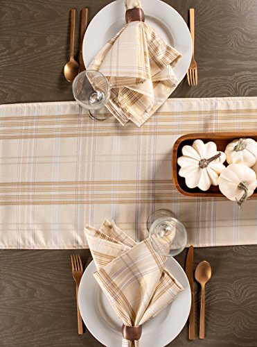 DII Holiday Dining Table & Kitchen Décor Metallic Fabric, Christmas Table Runner, 14x108, Gold & Cream Plaid