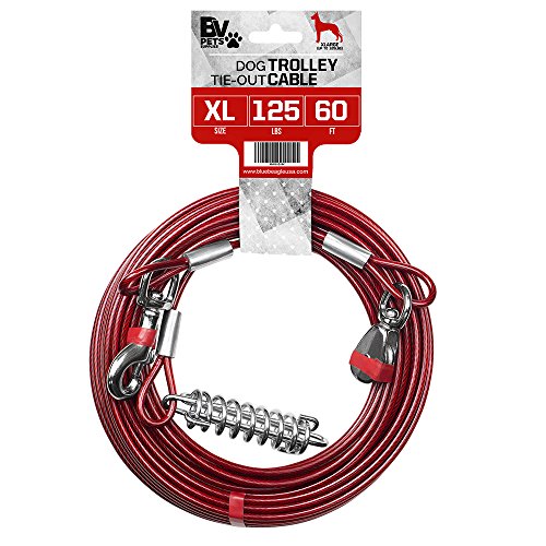 BV Pet Tie Out Cable for Dogs Up to 90/125/ 250 Pounds, 25/30 Feet (125lbs/ 60ft/ Trolley)