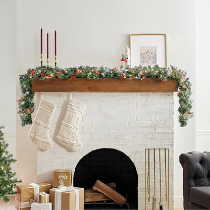 National Tree Company Pre-Lit Artificial Christmas Garland, Green, Wintry Pine, White Lights, Decorated with Pine Cones, Berry Clusters, Plug In, Christmas Collection, 9 Feet