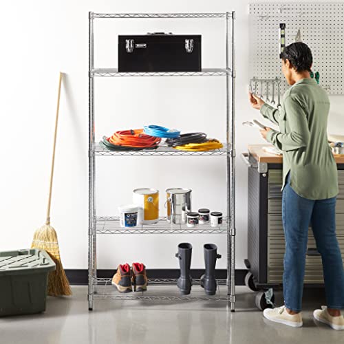 Amazon Basics 5-Shelf Adjustable, Heavy Duty Storage Shelving Unit (350 lbs loading capacity per shelf), Steel Organizer Wire Rack, Chrome, 36" L x 14" W x 72" H