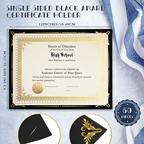 Fainne 50 Sets Certificate Kit Includes 50 Pcs 9.5 x 12 Inch Certificate Holders 50 Pcs Letter Size Certificate Papers 50 Pcs Gold Foil Award Seals Diploma Covers for Appreciation (Black)