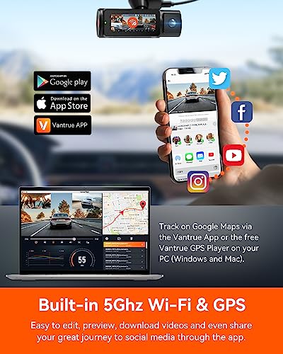 Vantrue N4 Pro 3 Channel 4K WiFi Dash Cam, STARVIS 2 IMX678 Night Vision, 4K+1080P+1080P Front Inside and Rear Triple Car Camera, Voice Control, GPS, 4K HDR, 24 Hours Parking Mode, Support 512GB Max