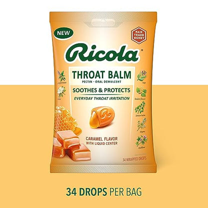 Ricola Throat Balm, Caramel Flavor Drops, 34 Count