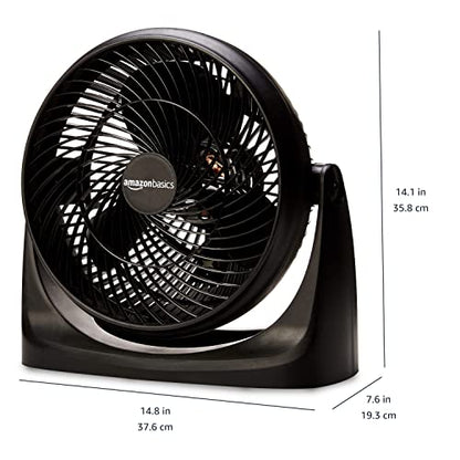 Amazon Basics 3 Speed Small Room Air Circulator Fan, 11-Inch, Blade, Black, 7.6"D x 14.8"W x 14.1"H