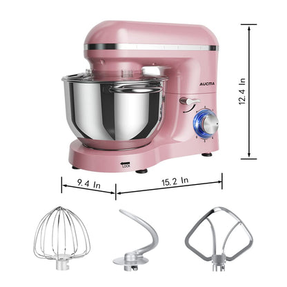 Aucma Stand Mixer,6.5-QT 660W 6-Speed Tilt-Head Food Mixer, Kitchen Electric Mixer with Dough Hook, Wire Whip & Beater (6.5QT, Pink)