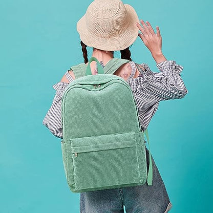 BTOOP School Backpack for Teens Large Corduroy Bookbag Lightweight Girls Boys Casual High School College 17 inch Laptop Travel Bag (Green, 17 inch)