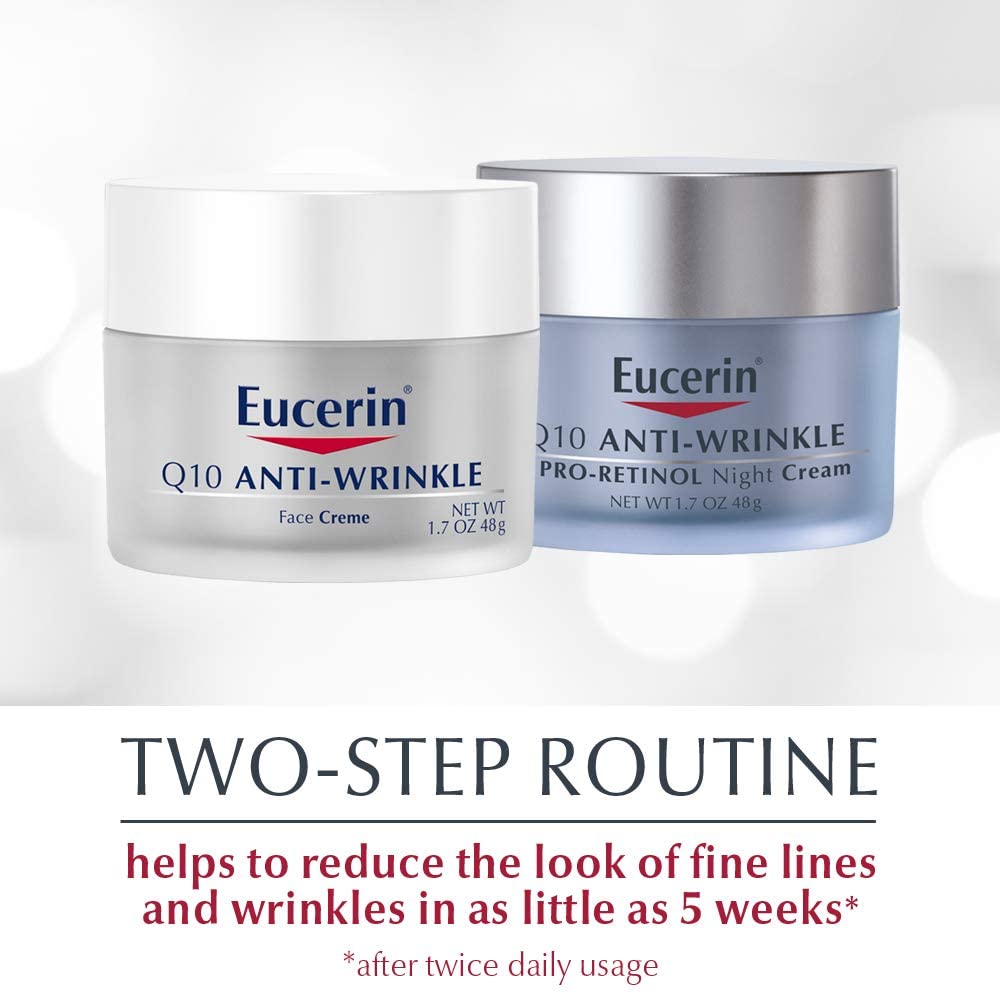 Eucerin Q10 Anti Wrinkle Face Cream Bundle, Day Cream and Night Cream For Face, 1.7 Ounce (Pack of 2)