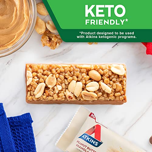 Atkins Peanut Butter Granola Protein Meal Bar, High Fiber, 16g Protein, 1g Sugar, 4g Net Carb, Meal Replacement, Keto Friendly, 12 Count