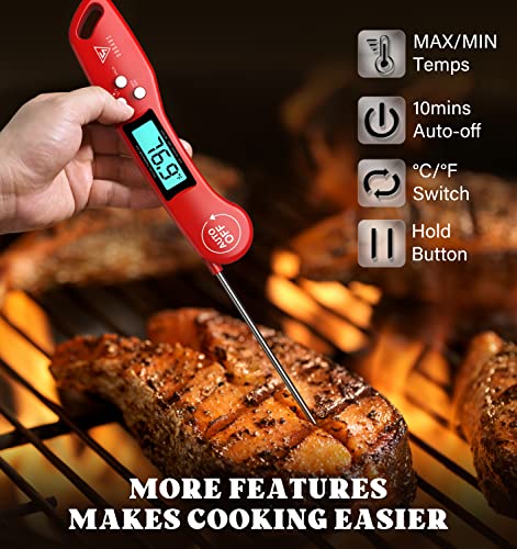DOQAUS Digital Meat Thermometer, Instant Read Food Thermometer for Cooking, Kitchen Thermometer Probe with Backlit & Reversible Display, Cooking Thermometer Temperature for Turkey Grill BBQ Candy