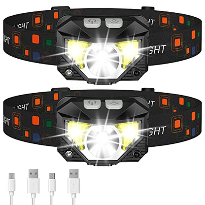 LHKNL Headlamp Flashlight, 1200 Lumen Ultra-Light Bright LED Rechargeable Headlight with White Red Light,2Pack Waterproof Motion Sensor Head Lamp,8 Mode for Outdoor Camping Running Cycling Fishing