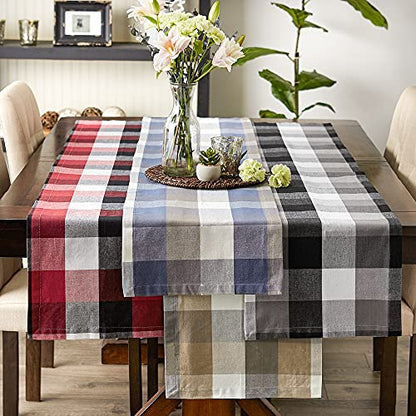 DII Tri-Color Check Collection 100% Cotton Tabletop, Table Runner, 14x108, Stone