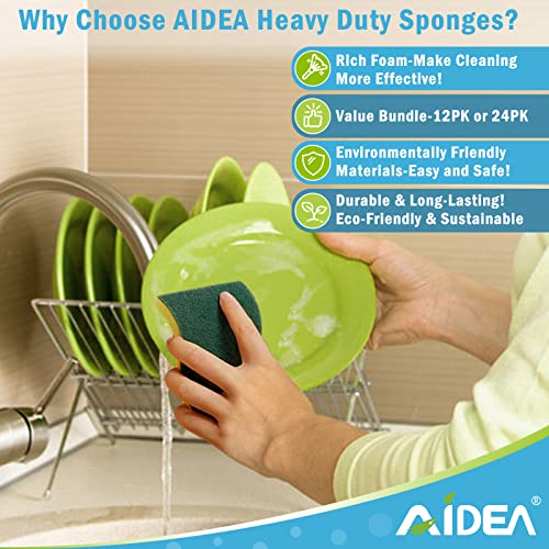 AIDEA Heavy Duty Scrub Sponge-24Count, Cleaning Scrub Sponge, Stink Free Sponge, Effortless Cleaning Eco Scrub Pads for Dishes,Pots,Pans All at Once