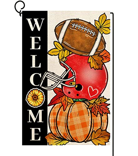 Baccessor Fall Football Welcome Garden Flags 12 x 18 Inch Vertical Double Sided, Pumpkin Autumn Sports Game Day Flag for Yard Thanksgiving Holiday Outside Outdoor Seasonal Decoration