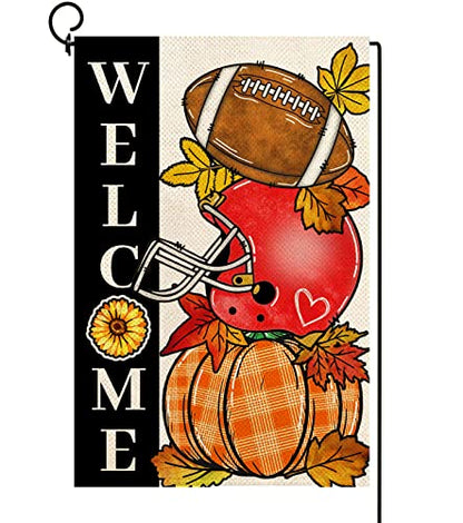 Baccessor Fall Football Welcome Garden Flags 12 x 18 Inch Vertical Double Sided, Pumpkin Autumn Sports Game Day Flag for Yard Thanksgiving Holiday Outside Outdoor Seasonal Decoration