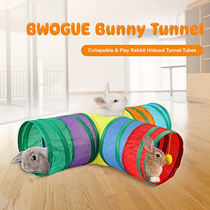 BWOGUE Bunny Tunnels & Tubes Collapsible 3 Way Bunny Hideout Small Animal Activity Tunnel Toys for Dwarf Rabbits Bunny Guinea Pigs Kitty