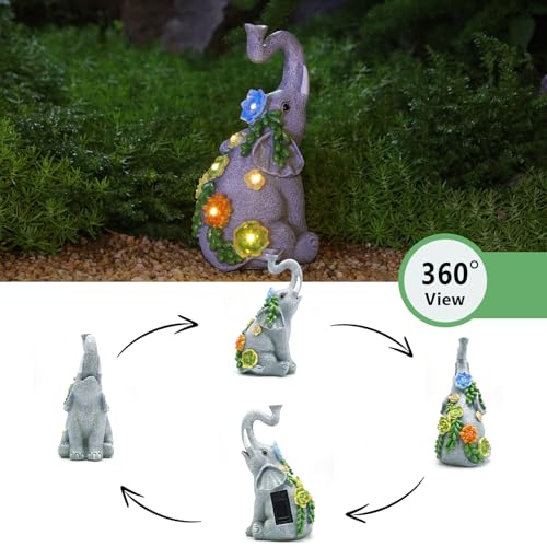 IVCOOLE Outdoor Elephant Sculpture Statue - Solar Garden Succulents Elephant Light Decoration for Patio, Home and Yard - Perfect Good Luck Gift for Women and Moms - Housewarming Decor