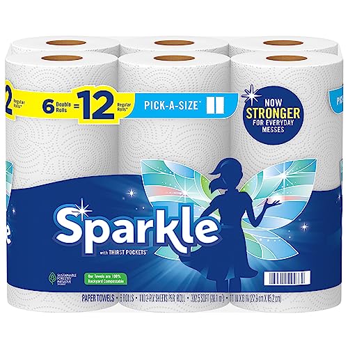 Sparkle® Pick-A-Size® Paper Towels, 6 Double Rolls = 12 Regular Rolls