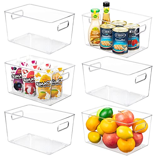 YIHONG Clear Pantry Storage Organizer Bins, 6 Pack Plastic Food Storage Bins with Handle for Kitchen,Refrigerator, Freezer,Cabinet Organization and Storage