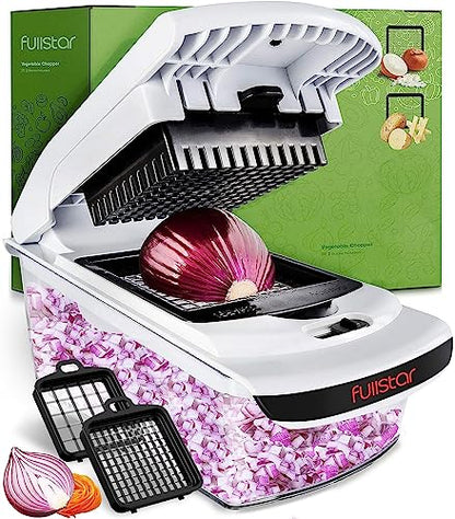 Fullstar Vegetable Chopper - Spiralizer Vegetable Slicer - Onion Chopper with Container - Pro Food Chopper -  Slicer Dicer Cutter - (2 in 1, White)