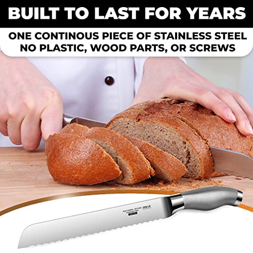 Orblue Serrated Bread Knife with Upgraded Stainless Steel Razor Sharp Wavy Edge Width - Bread Cutter Ideal for Slicing Homemade Bread, Bagels, Cake (8-Inch Blade with 5-Inch Handle)