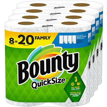 Bounty Quick Size Paper Towels, White, 8 Family Rolls = 20 Regular Rolls (Packaging May Vary)