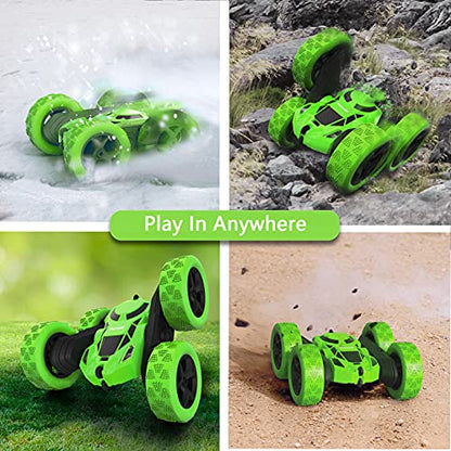 Remote Control Car, Hamdol Double Sided 360°Rotating 4WD RC Cars with Headlights 2.4GHz Electric Race Stunt Toy Car Rechargeable Toy Cars for Boys Girls Birthday (Green)