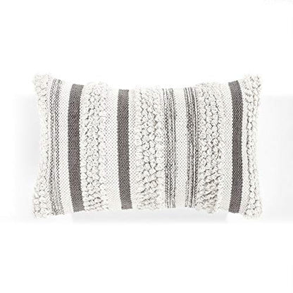 Lush Decor Bria Stripe Decorative Throw Pillow Cover, 20" W x 13" L, Gray - Rectangle Pillow Cover - Throw Pillows For Bed, Couch, Or Chair