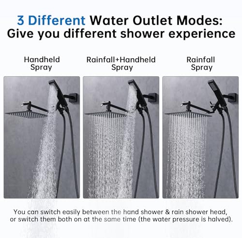 G-Promise All Metal 8" Dual Square Shower Head Combo | Rain Shower Head | Handheld Shower Wand with 71" Fexible Extra Long Hose | Smooth 3-Way Diverter | Adjustable Extension Arm (Oil Rubbed Bronze)